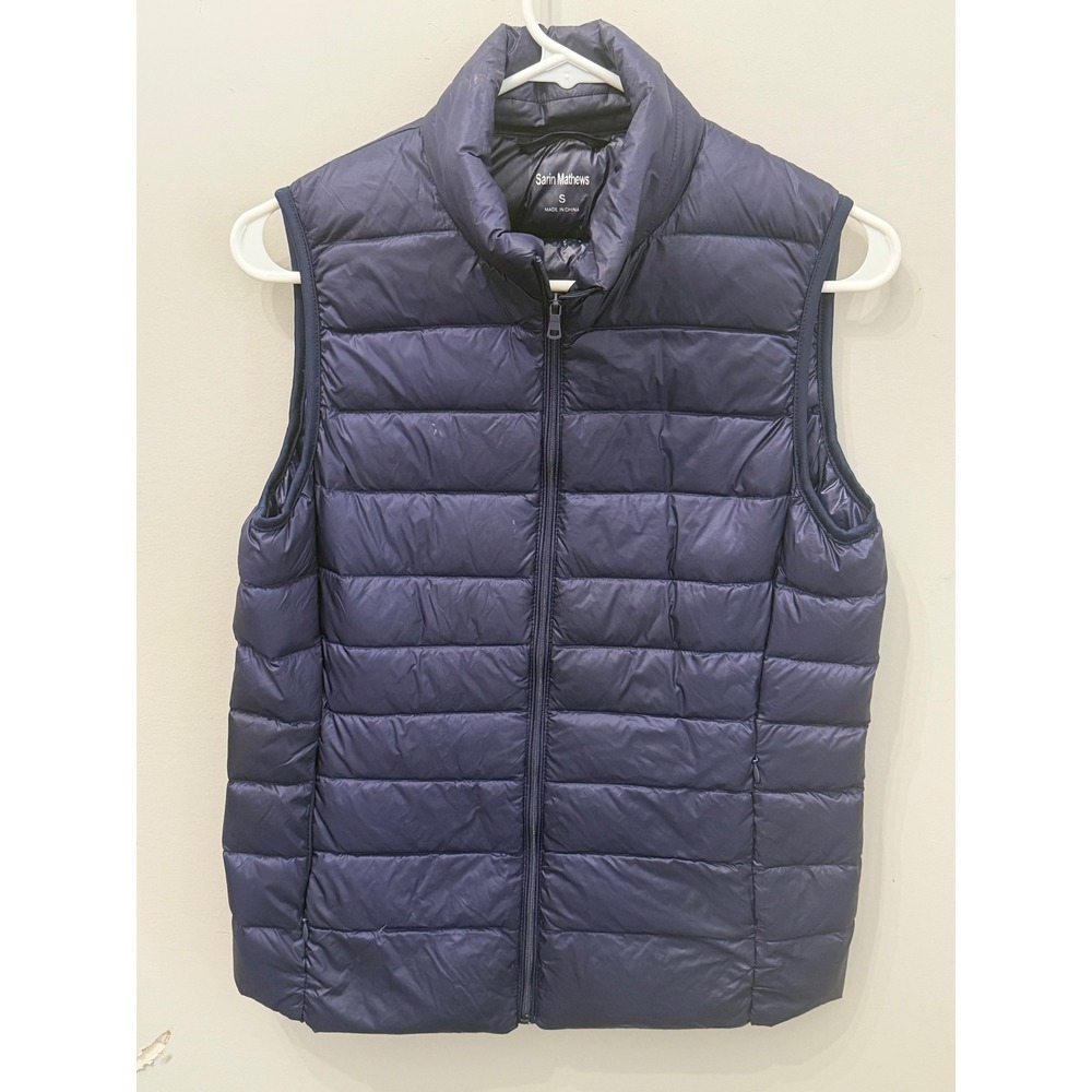 Sarin Mathews Packable Down Puffer Vest Navy Blue Men's Size S Lightweight